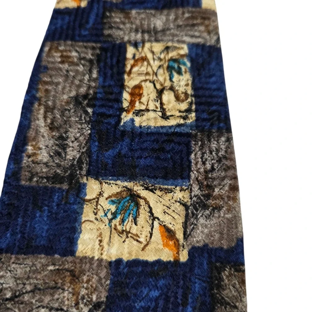 Ermenegildo Zegna Mens Tie Navy Blue Gray Silk‎ Floral Plaid Classic Designer